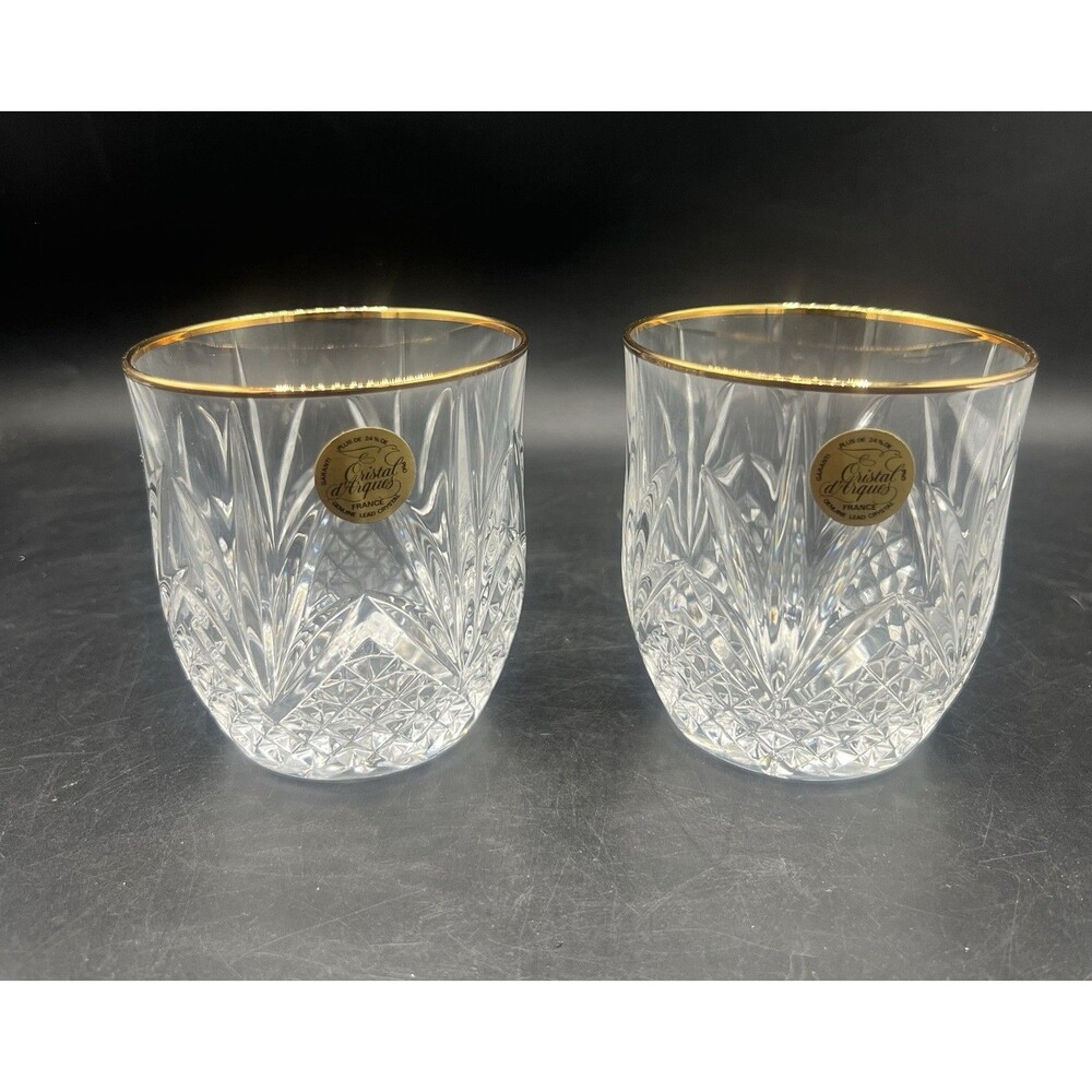 Cristal d’Arques Salzburg Gold Double Old Fashioned Glasses Set of 2 France
